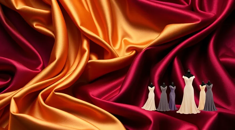 عوامل کلیدی در خرید لباس مجلسی: تصویر ترکیبی پویا از پارچه‌های لوکس (ابریشم، مخمل)، پالت‌های رنگی غنی و جزئیات مدل لباس (یقه، آستین، قد) با الهام از هنر ایرانی. راهنمای انتخاب جنس، رنگ و مدل لباس مجلسی.